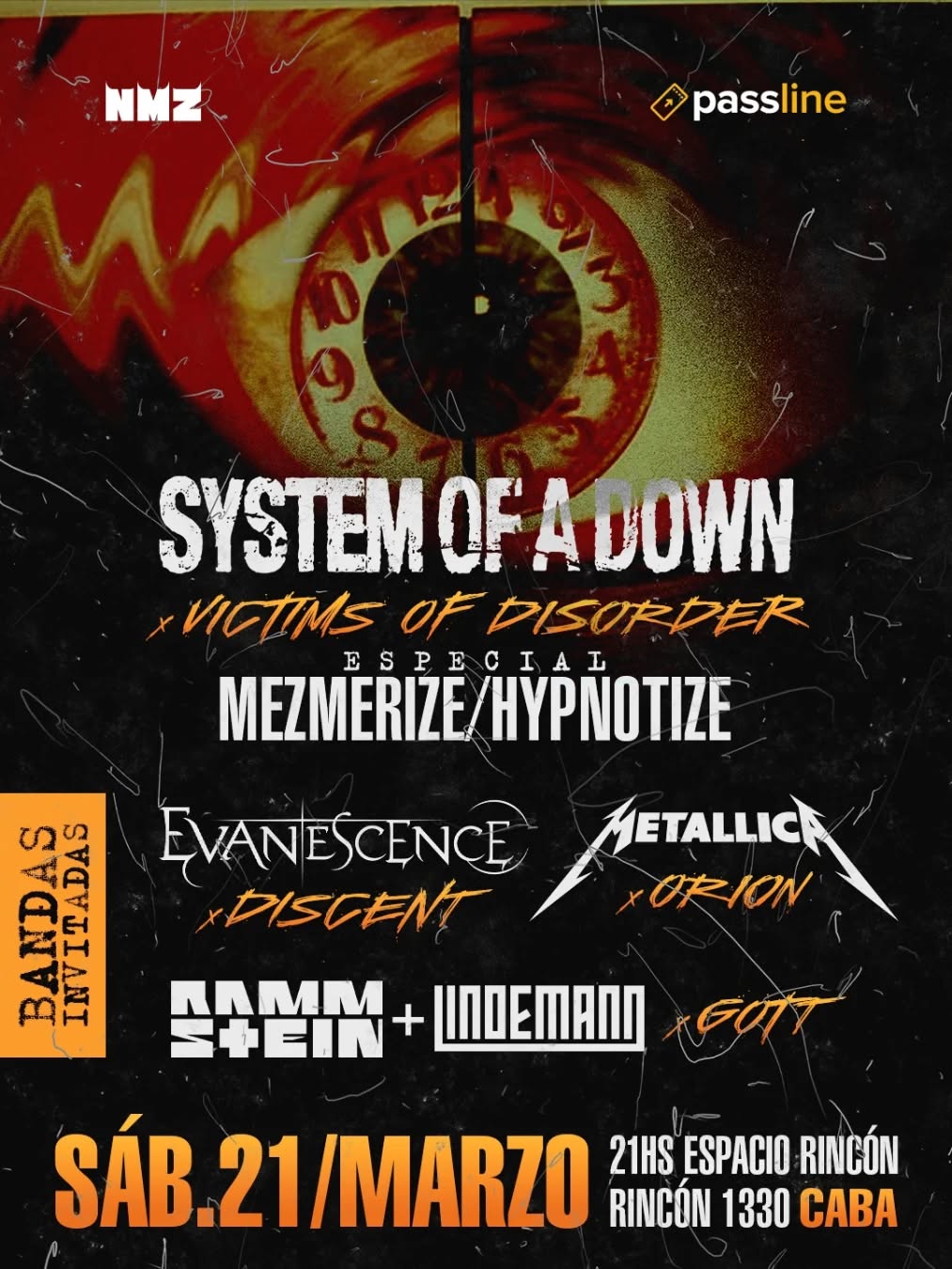 Tributos System of a Down / Evanescene / Metallica / Rammstein / Lindemann