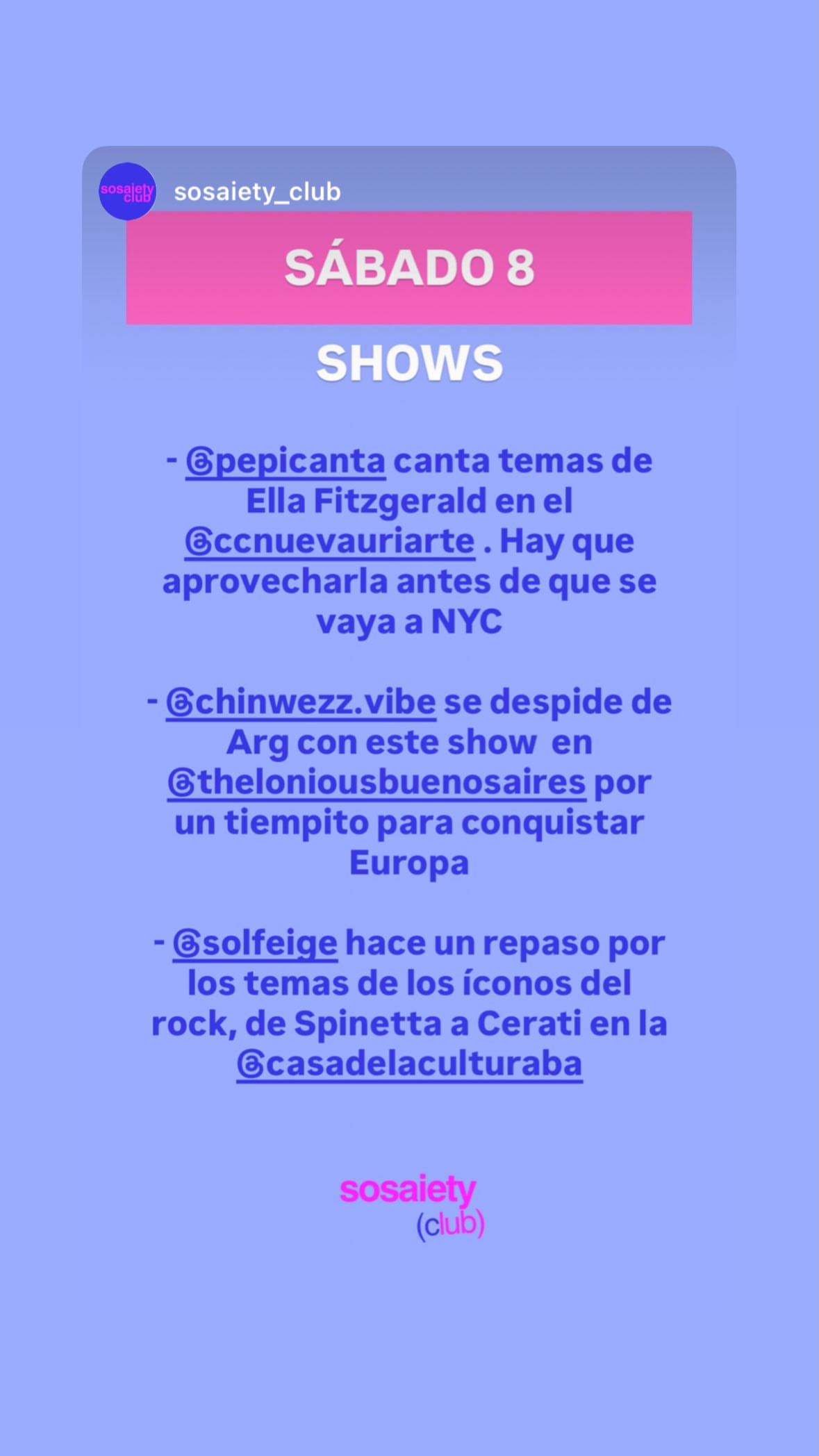 SÁBADO 8 SHOWS