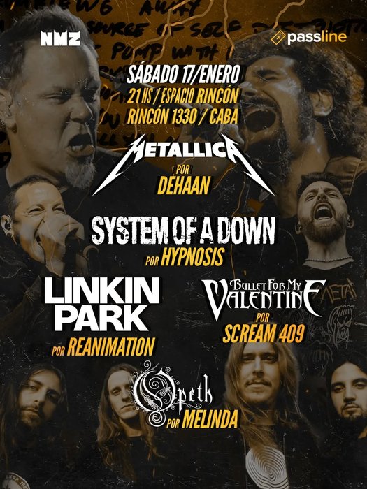 METALLICA, Linkin Park, System of a Down, Bullet for my Valentine, opeth